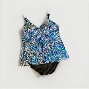 Croft & Barrow Blue Tummy Slimmer Tiered Swimdress Swimsuit NWOT